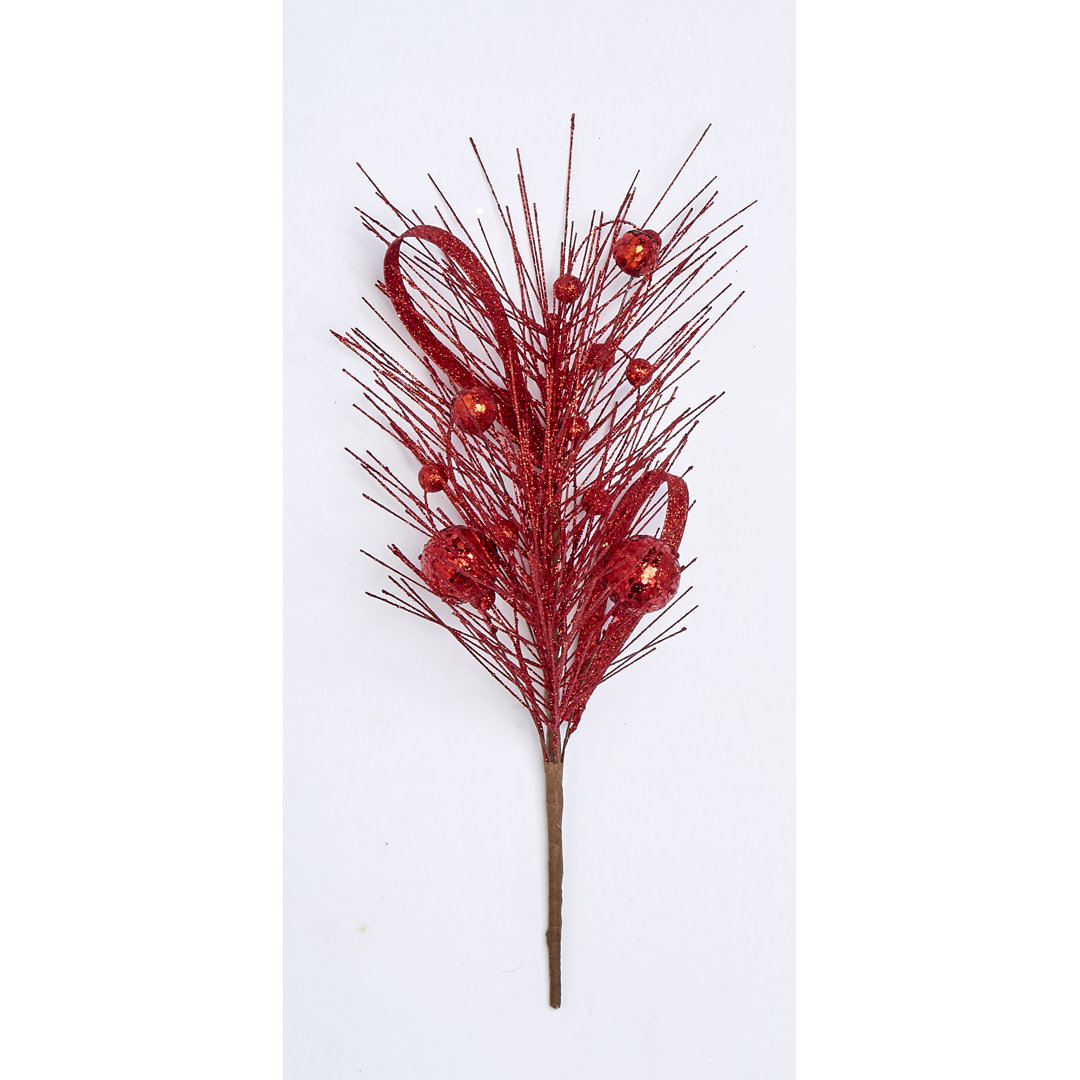 14" Glitter Pine and Ball Christmas Pick (Set of 3) The Holiday Aisle® Flowers/Leaves 