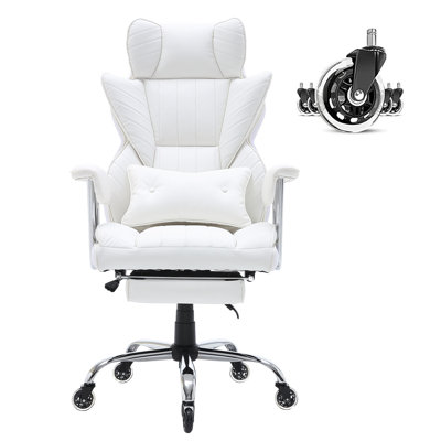 Chaise de bureau inclinable avec repose-pieds, chaise de bureau large en similicuir robuste, grandes et hautes chaises de bureau de direction avec support lombaire, roues en métal à base solide