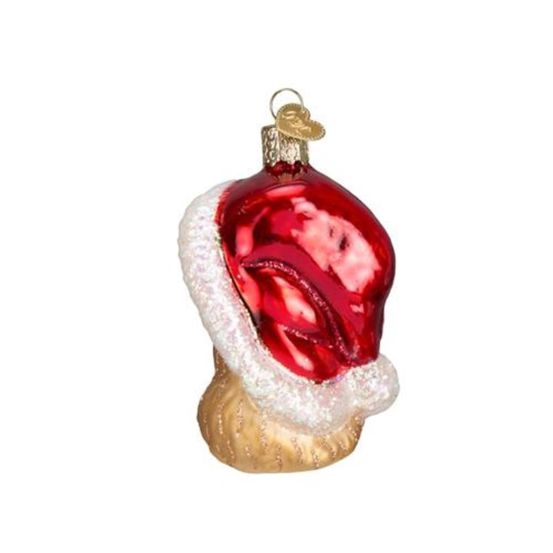 Hand-Painted Glass Santa Kitten Christmas Tree Ornament