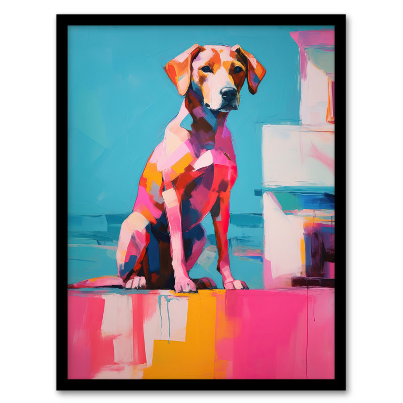 Reflecting Pink Dog At Sunset Vibrant Animal Portrait - Single Picture Frame Print