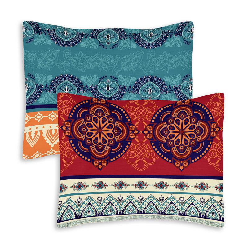 Boho Mandala Red Teal Blue Orange Pillow Sham Set