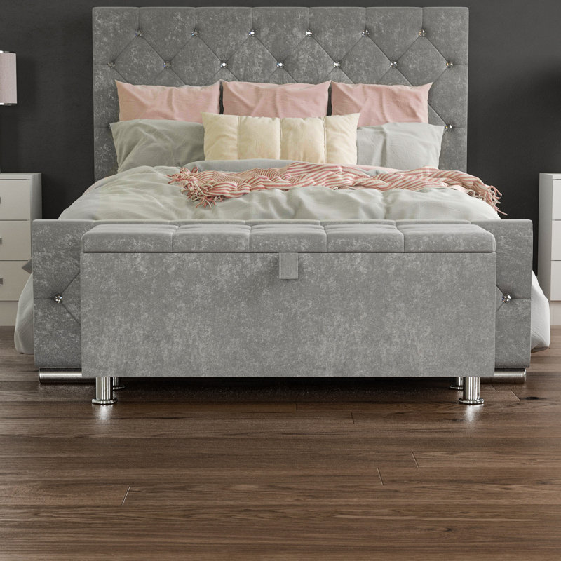 Amrin Upholstered Storage Ottoman, Toy Storage, Stool, Seat, UKFR Certified, Silver