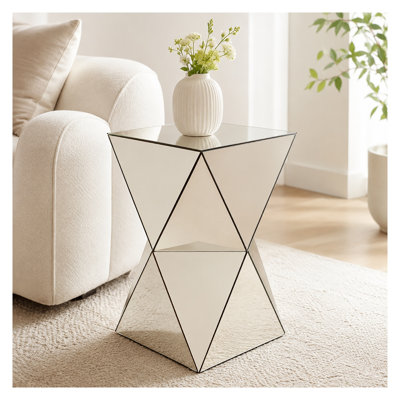 Table d'appoint géométrique miroir champagne - Table d'appoint moderne et luxueuse en MDF avec design réfléchissant pour salon et chambre