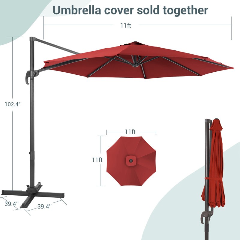 Parasol en porte-à-faux 11 pi Akevia, Rouge