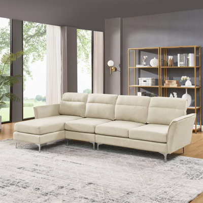 Modern Sofa 3-Seat Couch With Stainless Steel Trim And Metal Legs For Living Room,New Package Compression Sofa Technology