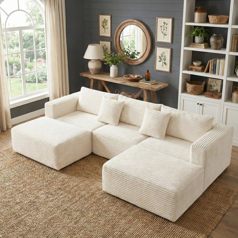 Boneless 110" Cloud Modular Sectional Sofa with 2 Ottomans | Modern Minimalist Upholstered U-Shaped Couch | Deep-Seat Corner Sofa for Living Room | No Assembly Required