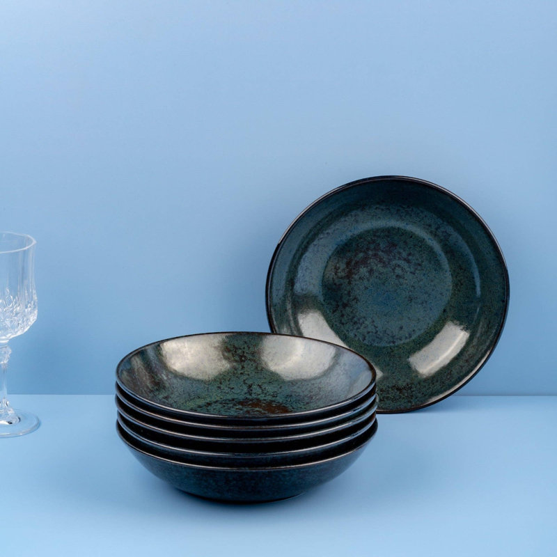 Assiette en porcelaine de qualité supérieure | Assiette creuse ronde 8,2 po vitrée, Noir