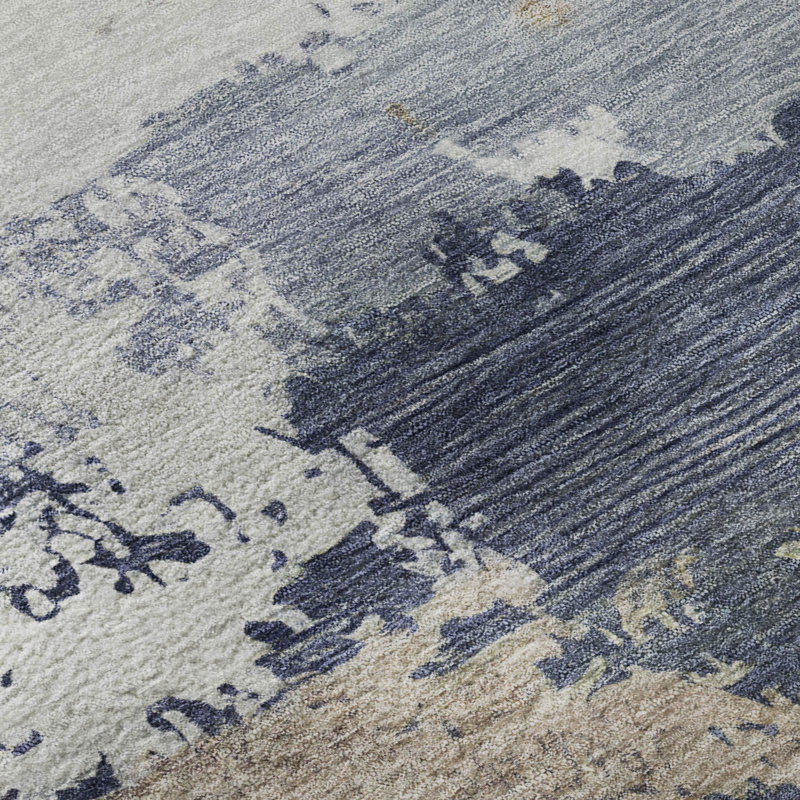 Tapis abstrait lavable à la machine de qualité supérieure Mayfield AMF2372, Marine, Tapis de couloir 2 pi 3 po x 7 pi 6 po