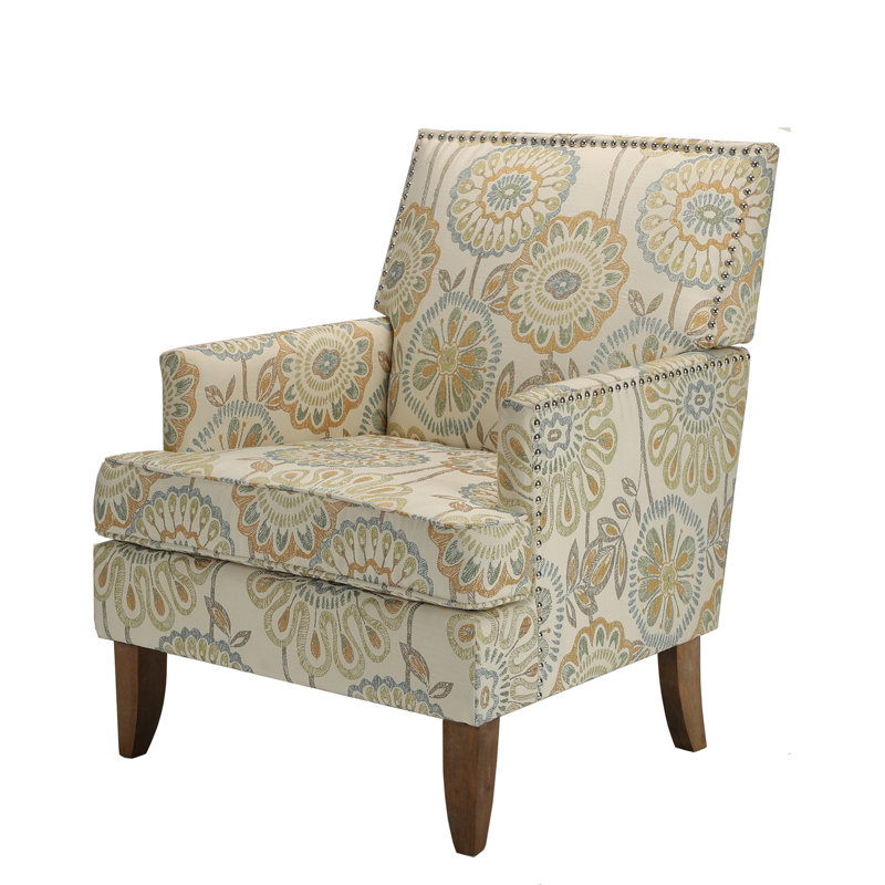 Fauteuil de 29,75 po Brodus, Mélange de lin beige / jaune