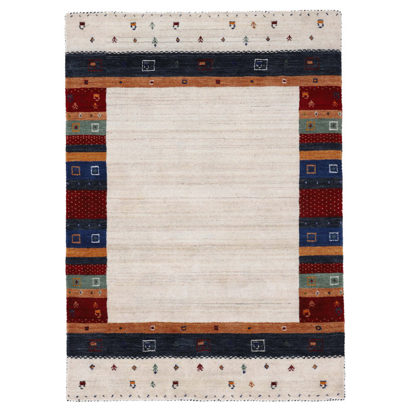 Gabbeh Nura Handwoven Wool Beige Rug, Rectangle 80 x 150cm