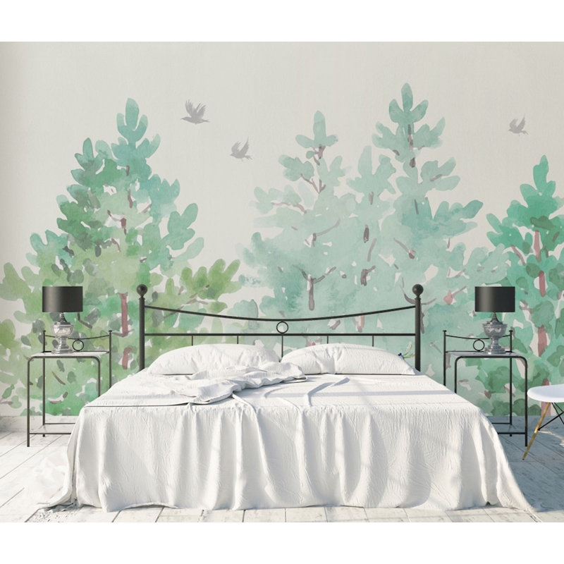 Papier peint forêt vert forêt, L 105,96 po x l 187 po