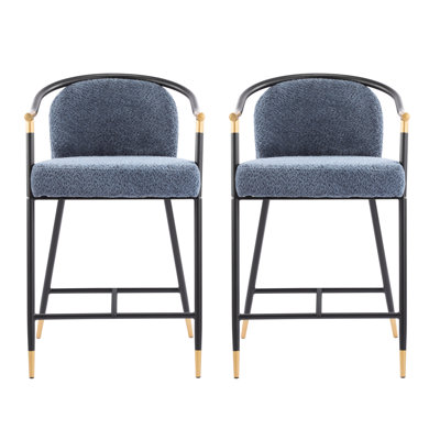 Ensemble de 2 tabourets de bar bleu marine rembourrés de 66 cm de haut avec piètement noir - Design moderne, confort et fonctionnalité. Garniture dorée et structure en fer. Style contemporain. Montage rapide.