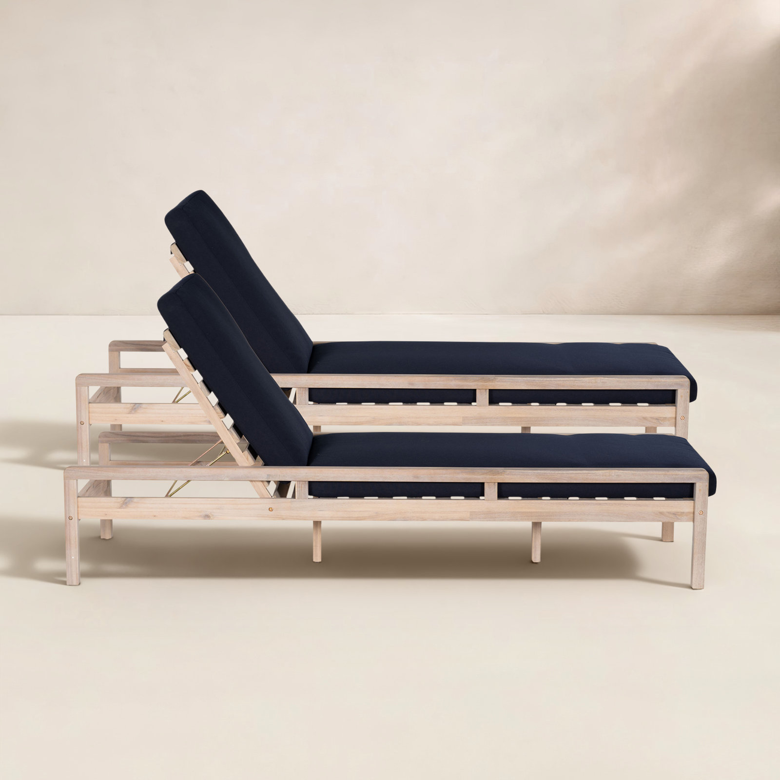 Amina 27" Acacia Patio Chaise Lounge Set, Navy