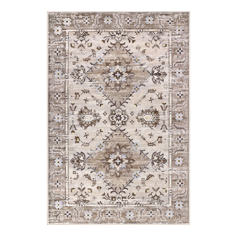 Non-Slip Machine Washable Oriental Brown/Beige Area Rug, Rectangle 5' x 7'