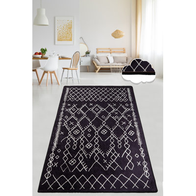 Antibacterial Hall Carpet (3.3 x 9.8 ft), Black & White, 100% Polyester | Total Thickness: 0.4 in | Non-Slip Underside, Machine Washable, Soft Pile Height: 0.2 in | Perfect for Modern Entrances & Living Spaces