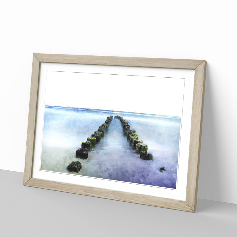Breakwater In The Baltic Sea Painting - Single Picture Frame Print on MDF, Oak, 24cm H x 33cm W x 2cm D