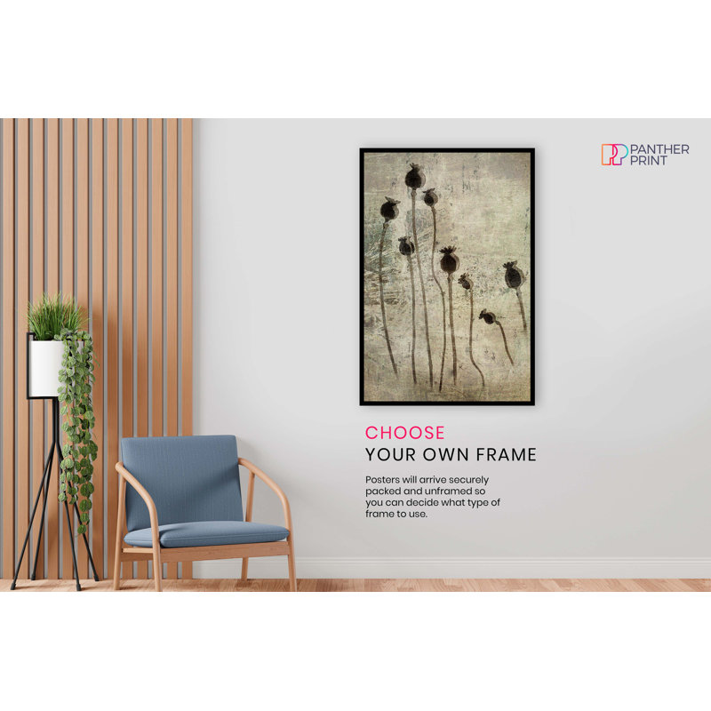 Brown Poppy Flower Garden - No Frame Print, 31cm H x 20cm W