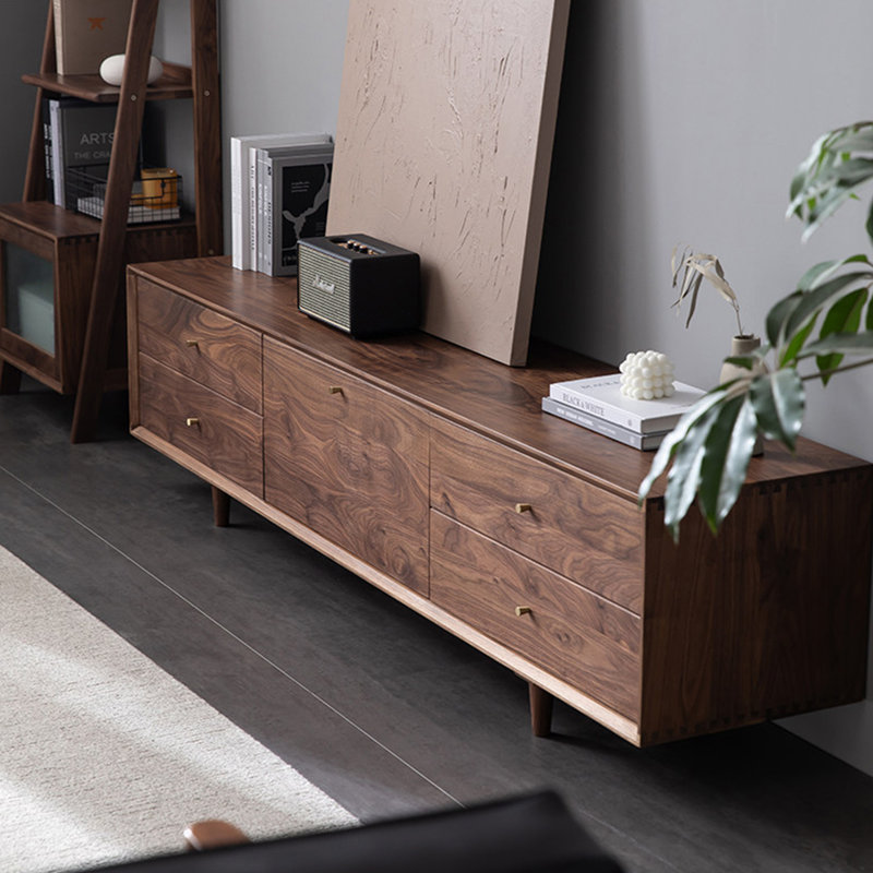 Meuble télé simple en noyer, H 20,07 po x L 82,67 po x l 17,71 po