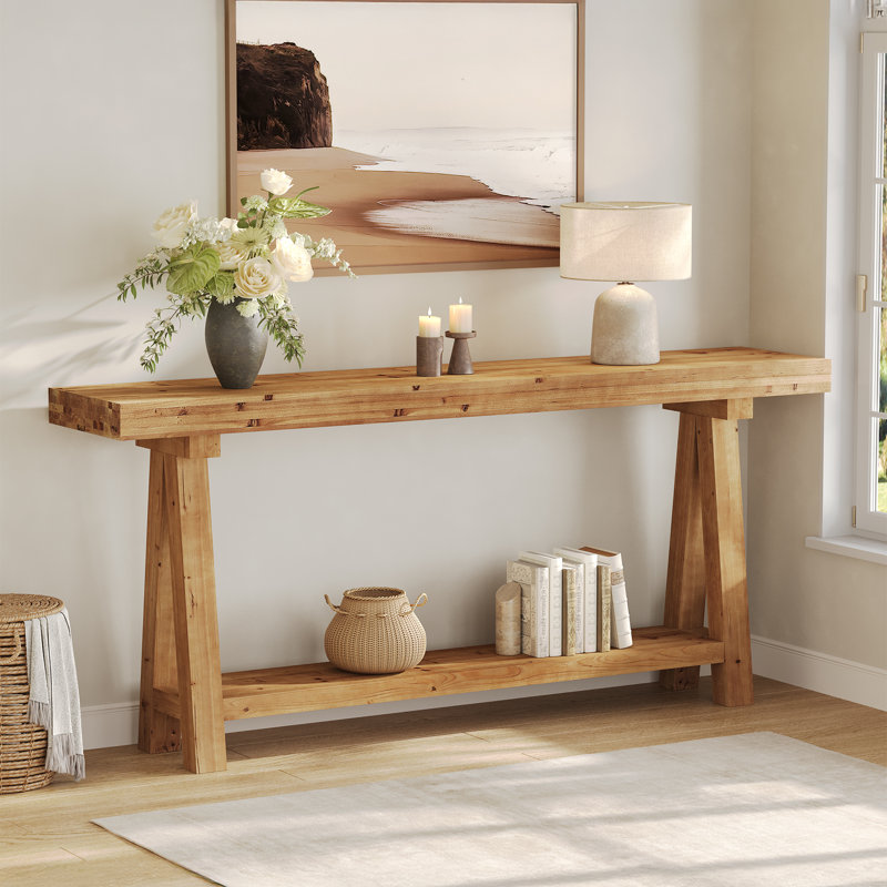 Console en bois massif de 70,86 pouces, table d'entrée très longue, table de canapé