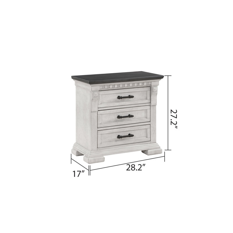 Table de chevet transitionnelle blanc antique - Armoire de rangement 3 tiroirs 3 fonctions