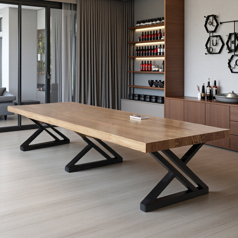 Banquet-style solid wood rectangular dining table, 29.53"H x 118.11"L x 47.24"W