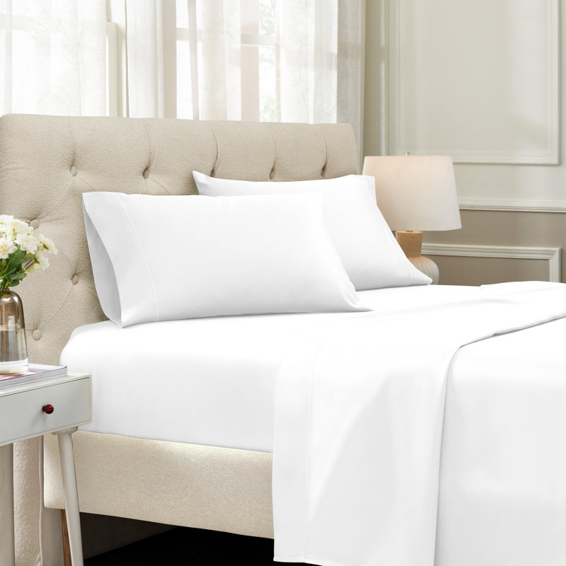  Ensemble de draps Luxury, Blanc, Ensemble de draps pour lit très grand californien