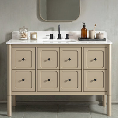 Meuble-lavabo simple Ario de 127 cm (50 po) de couleur kaki avec comptoir en quartz