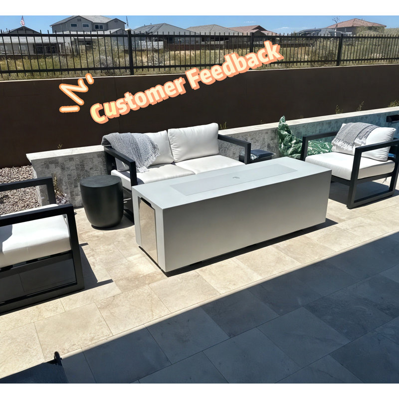 70" Concrete Large Fire Pit Table with Lid, Light Gray