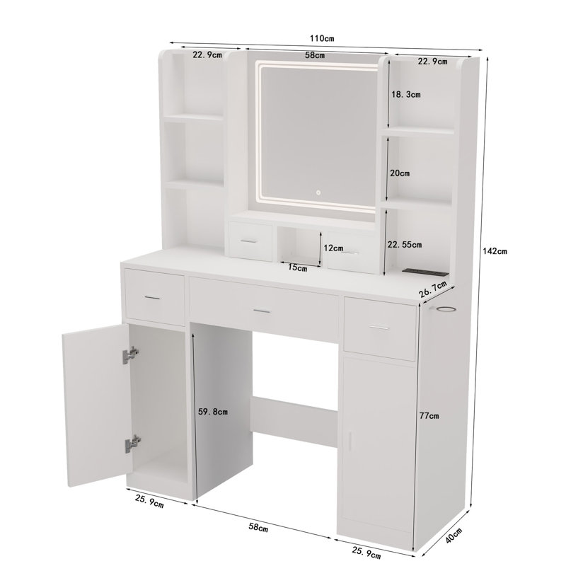 Coiffeuse pour chambre à coucher avec surface de rangement facile à utiliser, Blanc