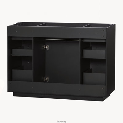 Base de meuble-lavabo de salle de bain autoportant 48 po seulement, armoire en panneau de fibres à densité moyenne avec 6 tiroirs coulissants, 1 tiroir basculant et 1 porte, charnières à fermeture en douceur, finition peinte, noir
