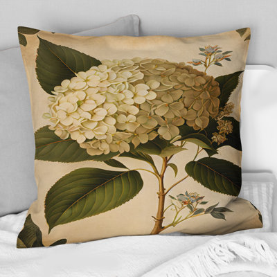 Coussin décoratif à imprimé floral Blossoming Hydrangea In Retro Colors III