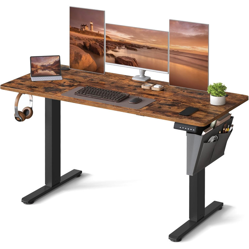 140Cm W Rectangular Standing Desk, 120cm H x 140cm W x 60cm D, Brown/Black