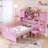 Wood Platform Bed with Bookshelf at the Head of the Bed, Built-in Desk and Matching Chair-788782620