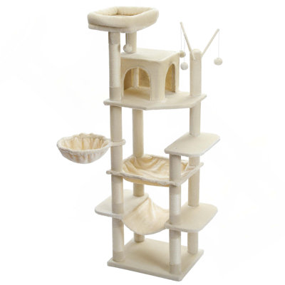 69-Inch Tall Cat Tree For Fat Cats With Super Big Hammock, Cat Climbing Tree Tower With Scratching Posts, Condo House And Large Top Perch