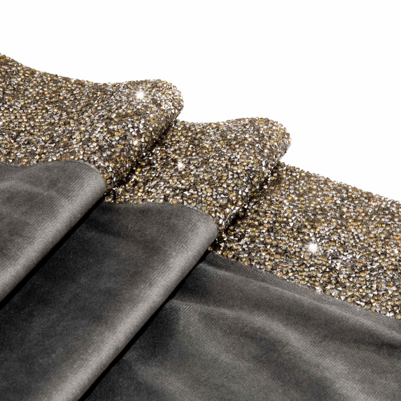 Charcoal Polyester Velvet Table Runner with Rhinestone Border