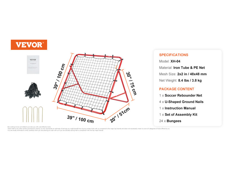 VEVOR Soccer Rebounder Rebound Net, Kick-Back 39"x39"