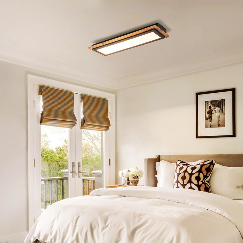 21.3" Rectangular Modern Farmhouse Wood LED Panel Flush Mount Low Profile Ceiling Light