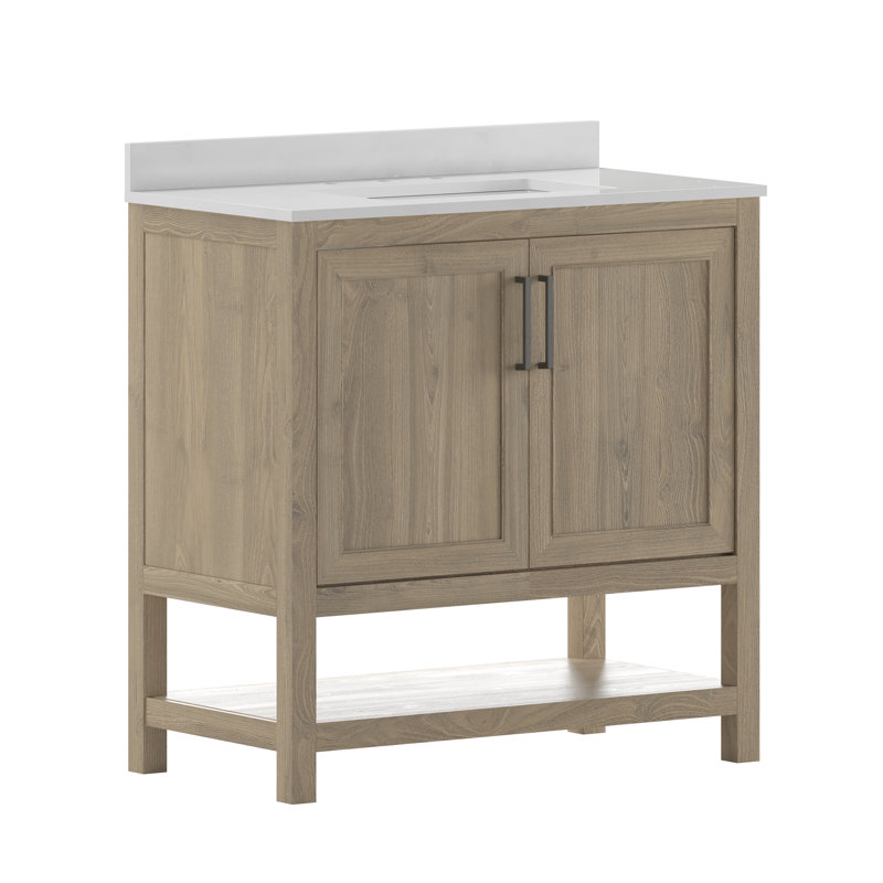 Meuble-lavabo 36 po avec lavabo sous-comptoir et tablette de rangement ouverte, Brun, Noir mat
