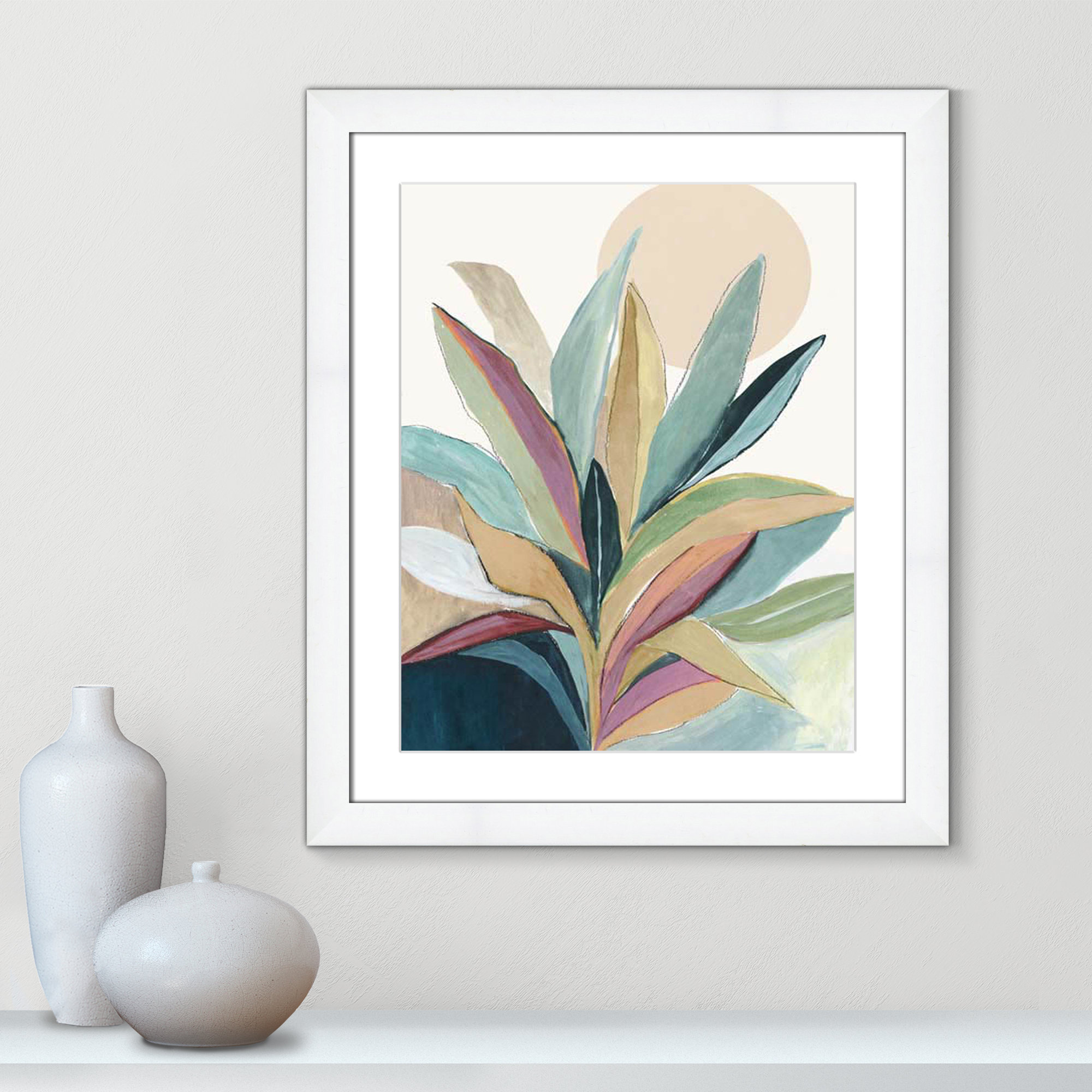 Sherbrooke Sunny Bright Leaves I Framed On Paper by Asia Jensen Print, 27" H x 23" W x 1.25" D  , White Cube Frame Matted