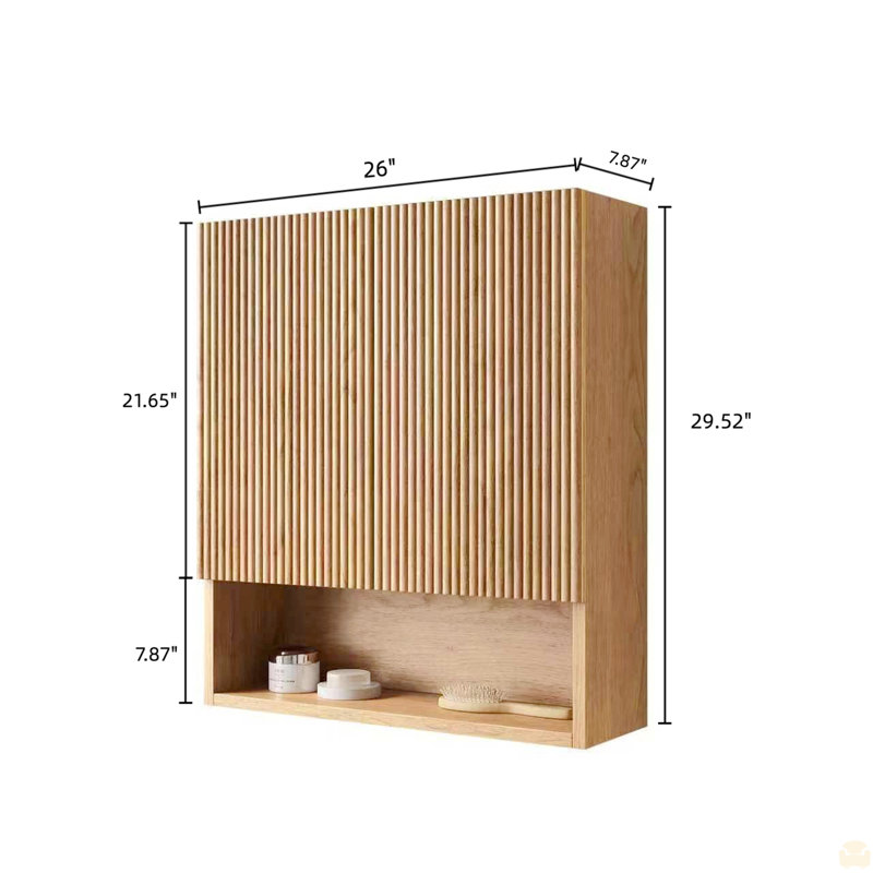 Armoire de salle de bain murale rayée de 26 po avec portes, tablette et compartiment de rangement ouvert au-dessus de la toilette