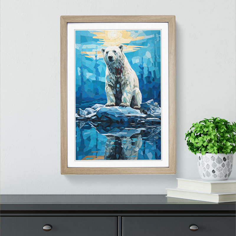 XYZ-FRM-V1223-5208 Polar Bear Orphism No.2 - Single Picture Frame Print on Wood, Oak, 64cm H x 46cm W x 2cm D