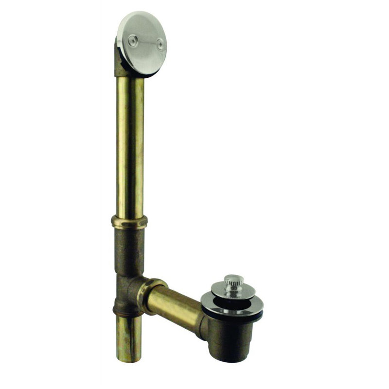 14 20 ga. Pull & Close Bathtub Leg Drain Assembly with 2-Hole Overflow, Stainless Steel