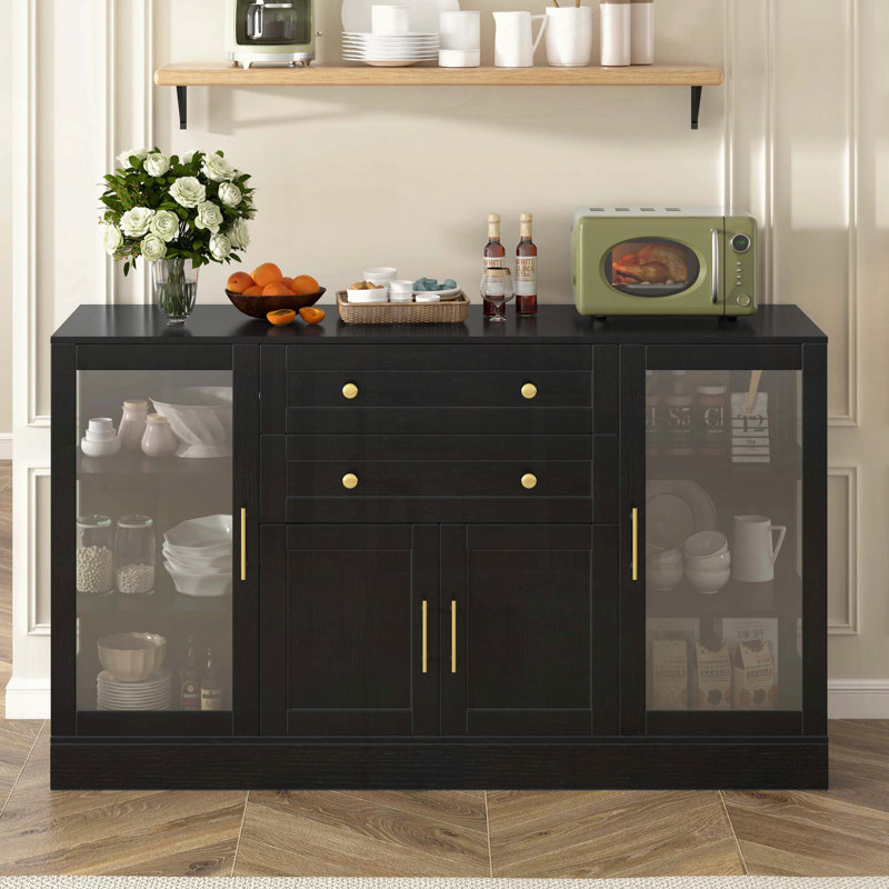 Modern Buffet Sideboard with Power Outlet, Black