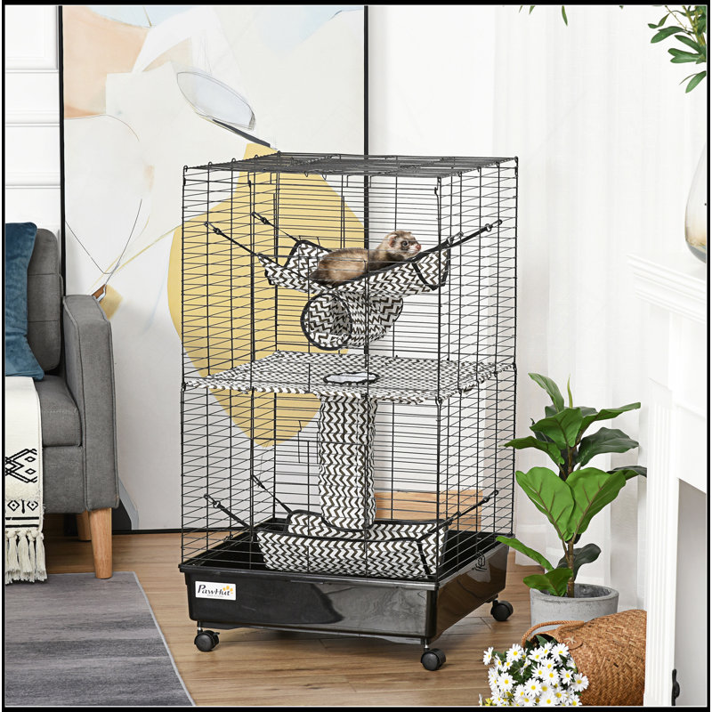 Cage à furet 42 "avec freins à roues, hamacs, noir