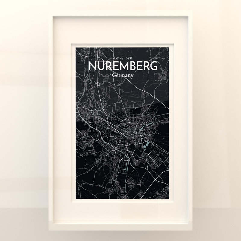 Nuremberg City Map In Midnight - No Frame Print, 36cm H x 24cm W x 0.05cm D