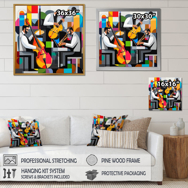 Art Deco Jazz Musisans In The Studio II - Art mural impression musique Jazz, H 36 po x l 36 po, Reproduction encadrée