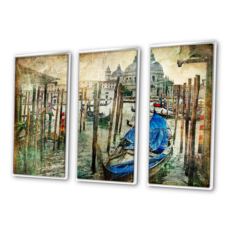 «Beautiful Venice», ensemble de 3 toiles encadrées, H 28 po x l 36 po x P 1 po, Blanc