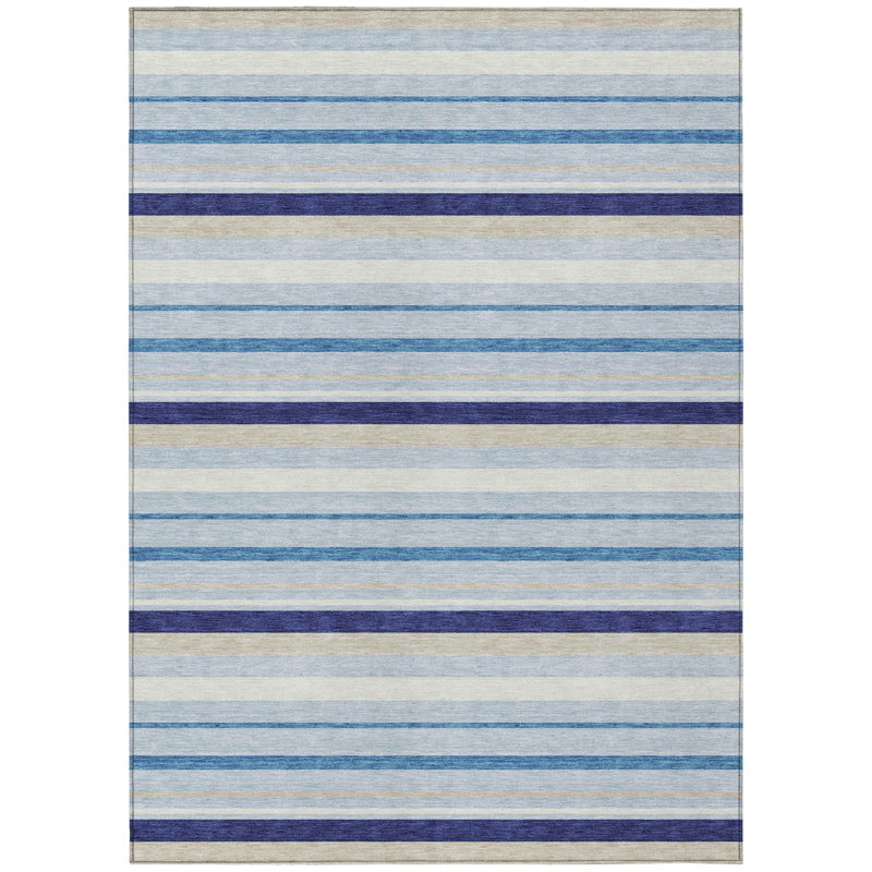 Tapis extérieur lavable rayé bleu mauve et gris 10 pi x 14 pi