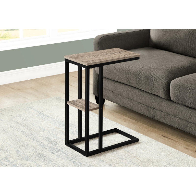Table d'appoint pour le salon et la chambre à coucher, plateau taupe foncé, structure en métal, extrémité pratique peu encombrante avec base en stratifié brun, design