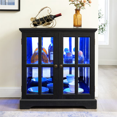 Retro LED Curio Display Cabinet With Adjustable Shelves & Magnetic Closure